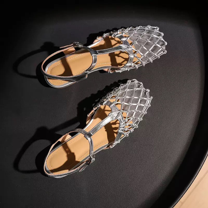 Vintage Hollow Mesh Buckle Sandals