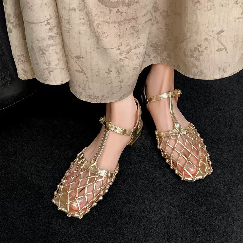 Vintage Hollow Mesh Buckle Sandals