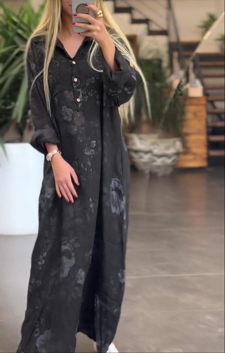 Linen Print Loose Dress