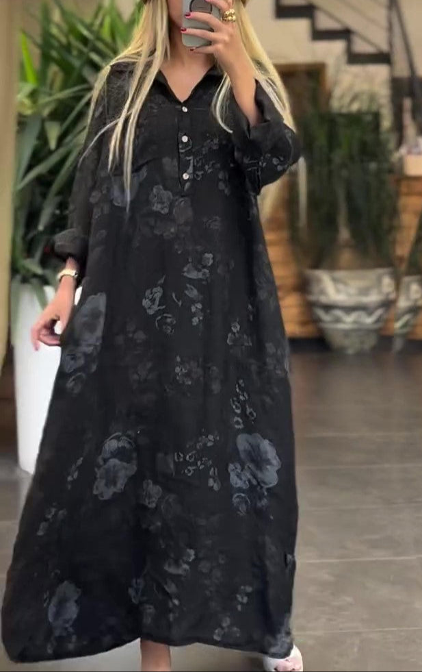 Linen Print Loose Dress