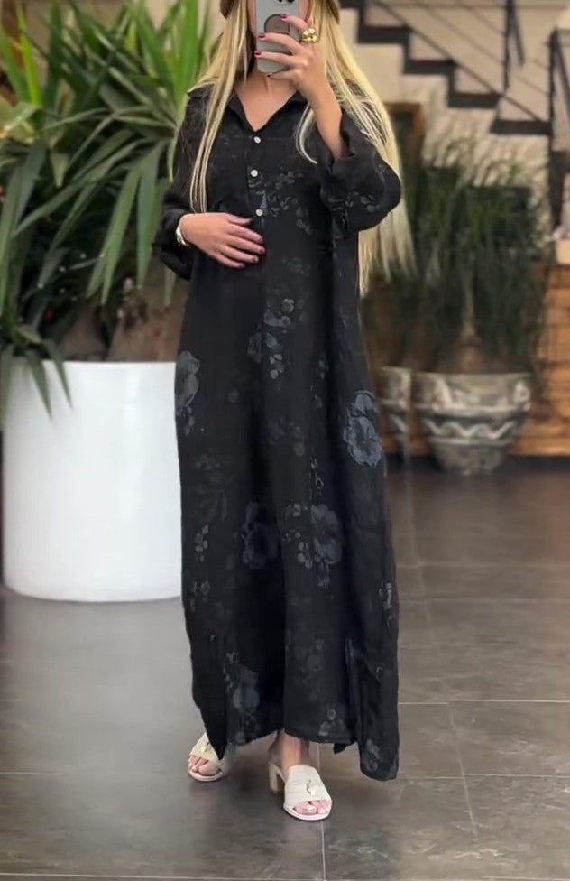 Linen Print Loose Dress
