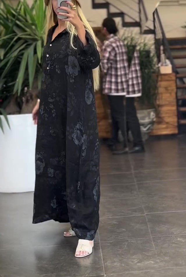 Linen Print Loose Dress