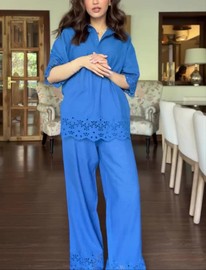 Fashion Lace Solid Color Two-piece Set