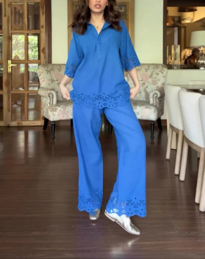Fashion Lace Solid Color Two-piece Set