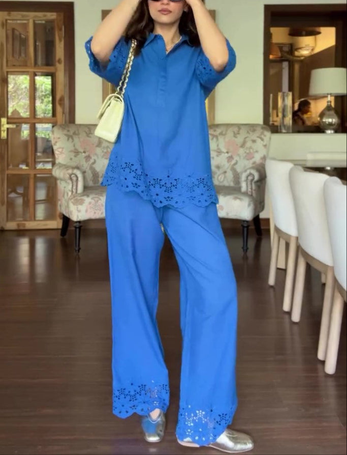 Fashion Lace Solid Color Two-piece Set