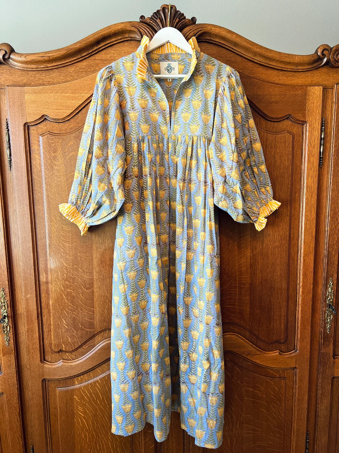 Cotton Block Print Maxi Dress