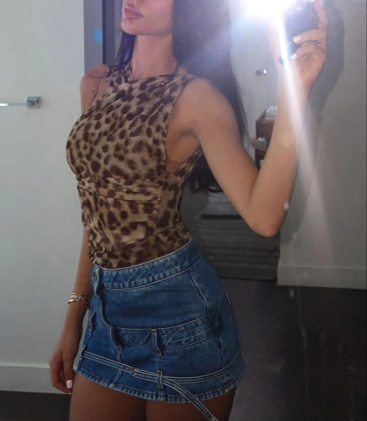 Elegant Strap Leopard Print Sleeveless Top