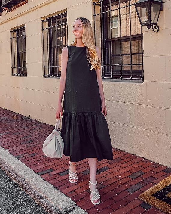Loose Sleeveless Wide Hem Midi Dress