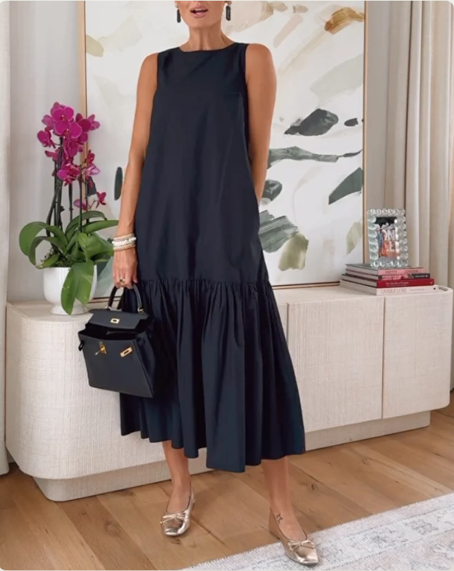 Loose Sleeveless Wide Hem Midi Dress
