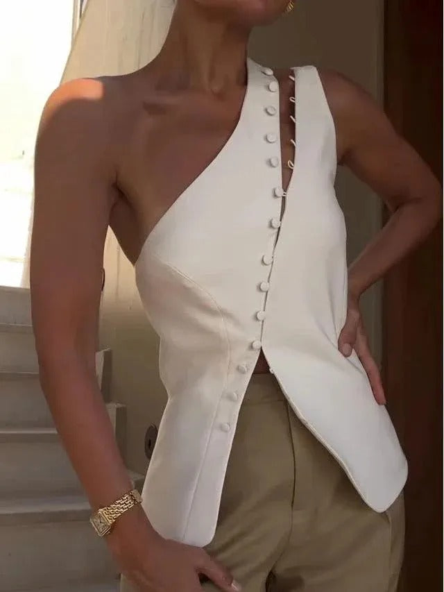 Fashion One-shoulder Button Detail Top