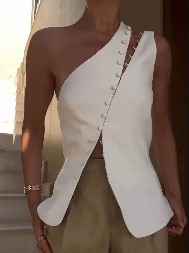 Fashion One-shoulder Button Detail Top