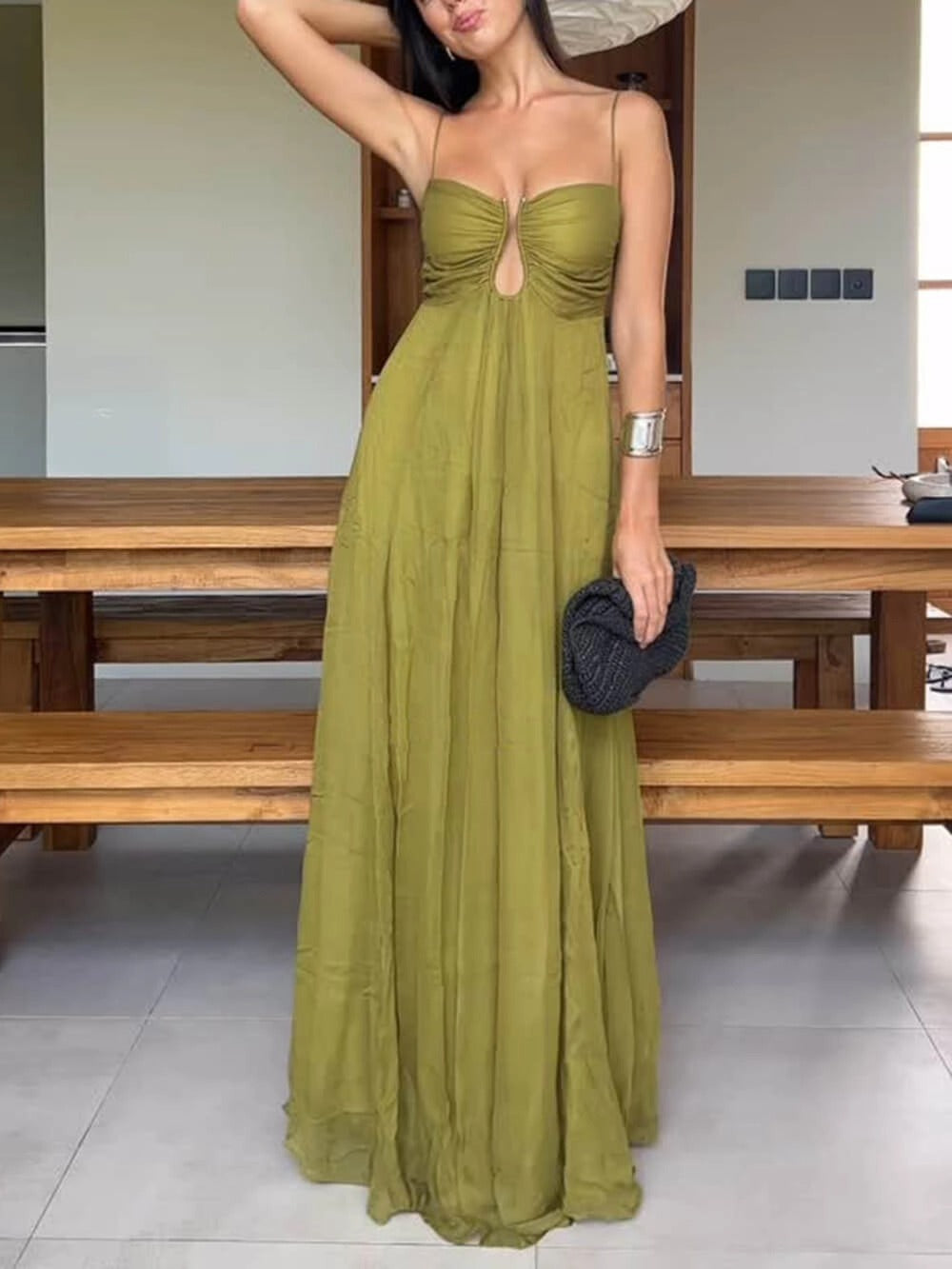 Gorgeous Olive - green Strappy Maxi Dress