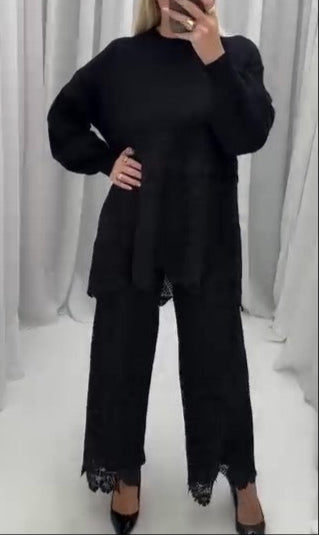 Elegant Lace Knitted Two-piece Suit