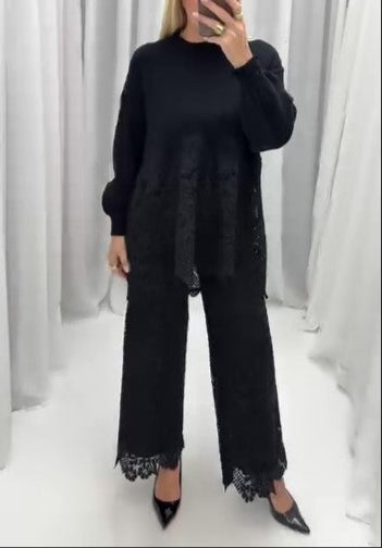 Elegant Lace Knitted Two-piece Suit