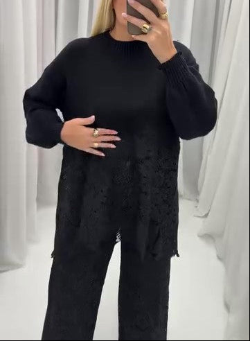 Elegant Lace Knitted Two-piece Suit
