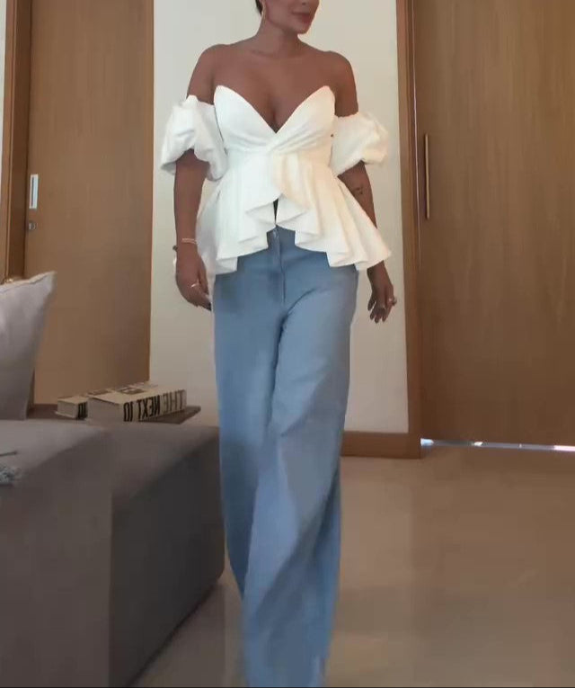 Off-shoulder V-neck Top