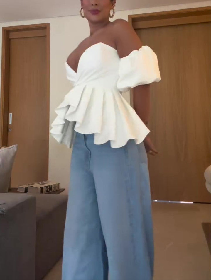 Off-shoulder V-neck Top