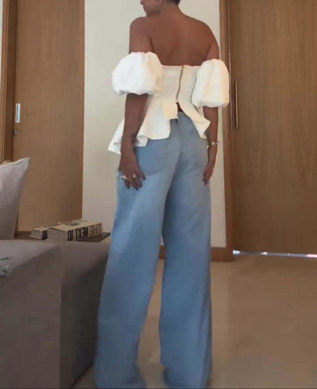 Off-shoulder V-neck Top