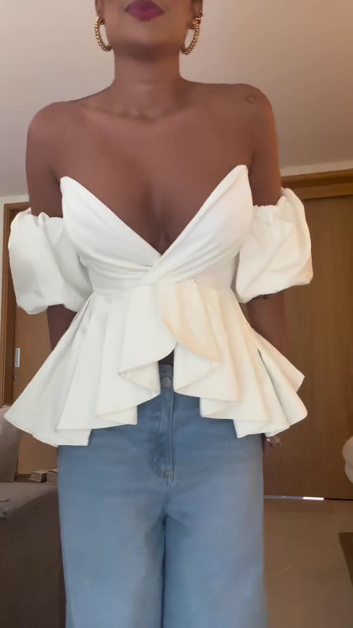Off-shoulder V-neck Top