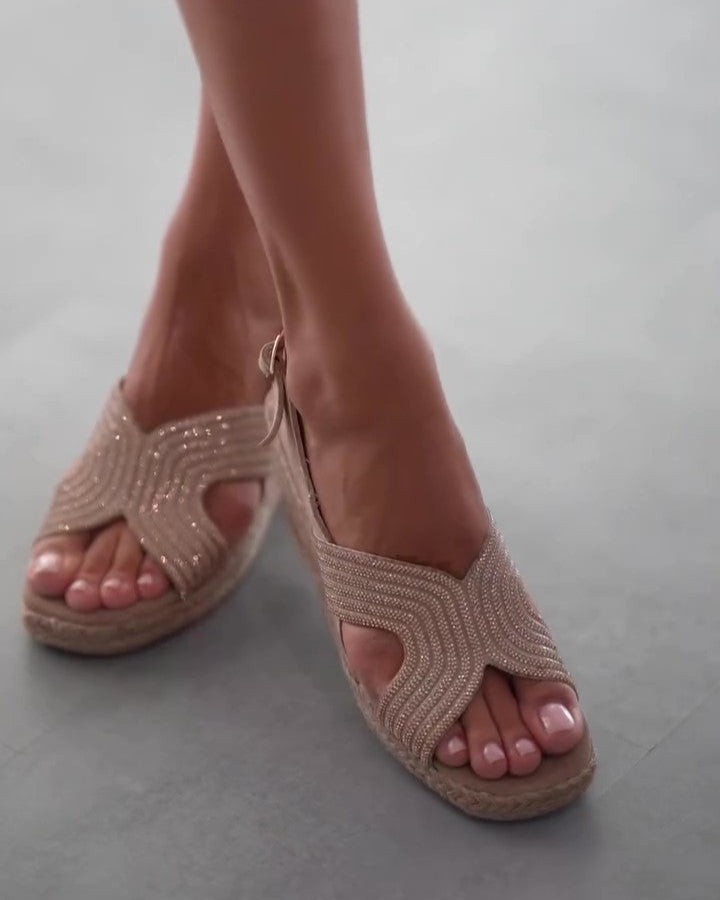 Platform Wedge Heel Rhinestone Sandals