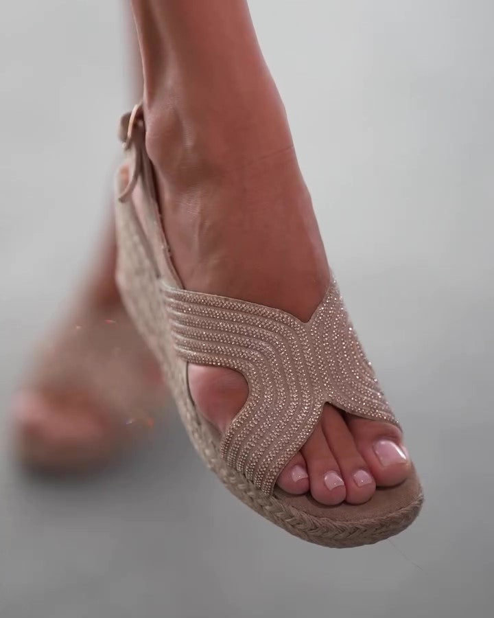 Platform Wedge Heel Rhinestone Sandals