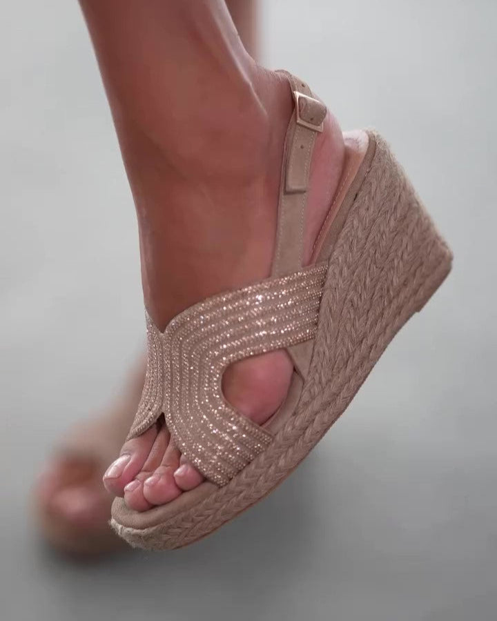 Platform Wedge Heel Rhinestone Sandals