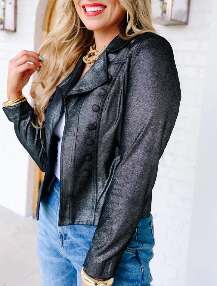 Black Metallic Long Sleeve Jacket