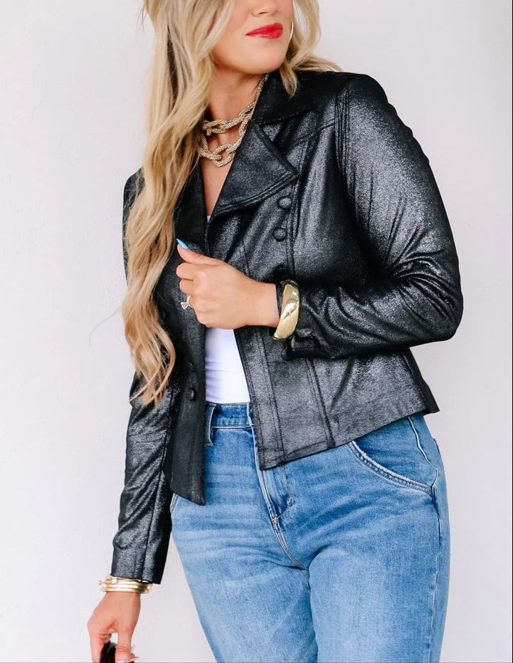 Black Metallic Long Sleeve Jacket