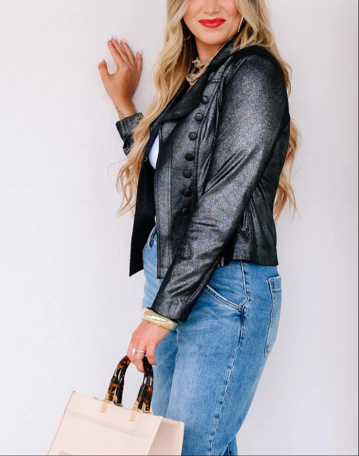 Black Metallic Long Sleeve Jacket