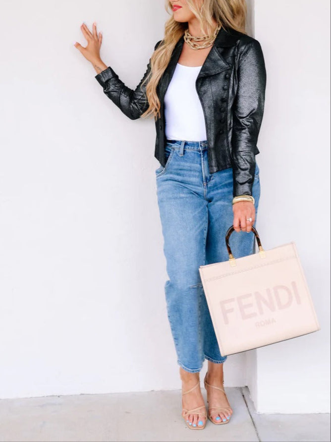 Black Metallic Long Sleeve Jacket