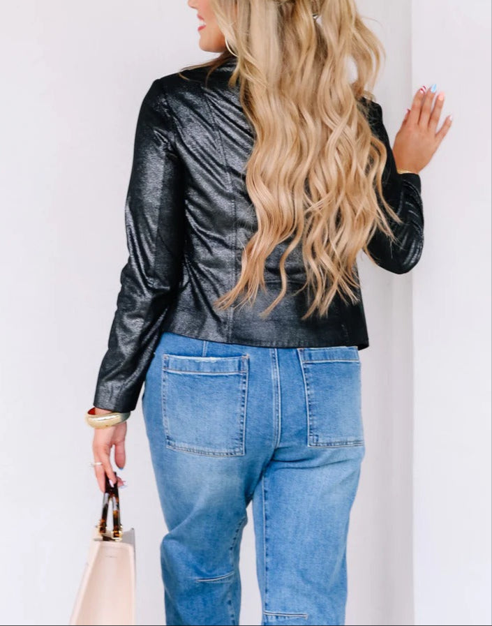 Black Metallic Long Sleeve Jacket