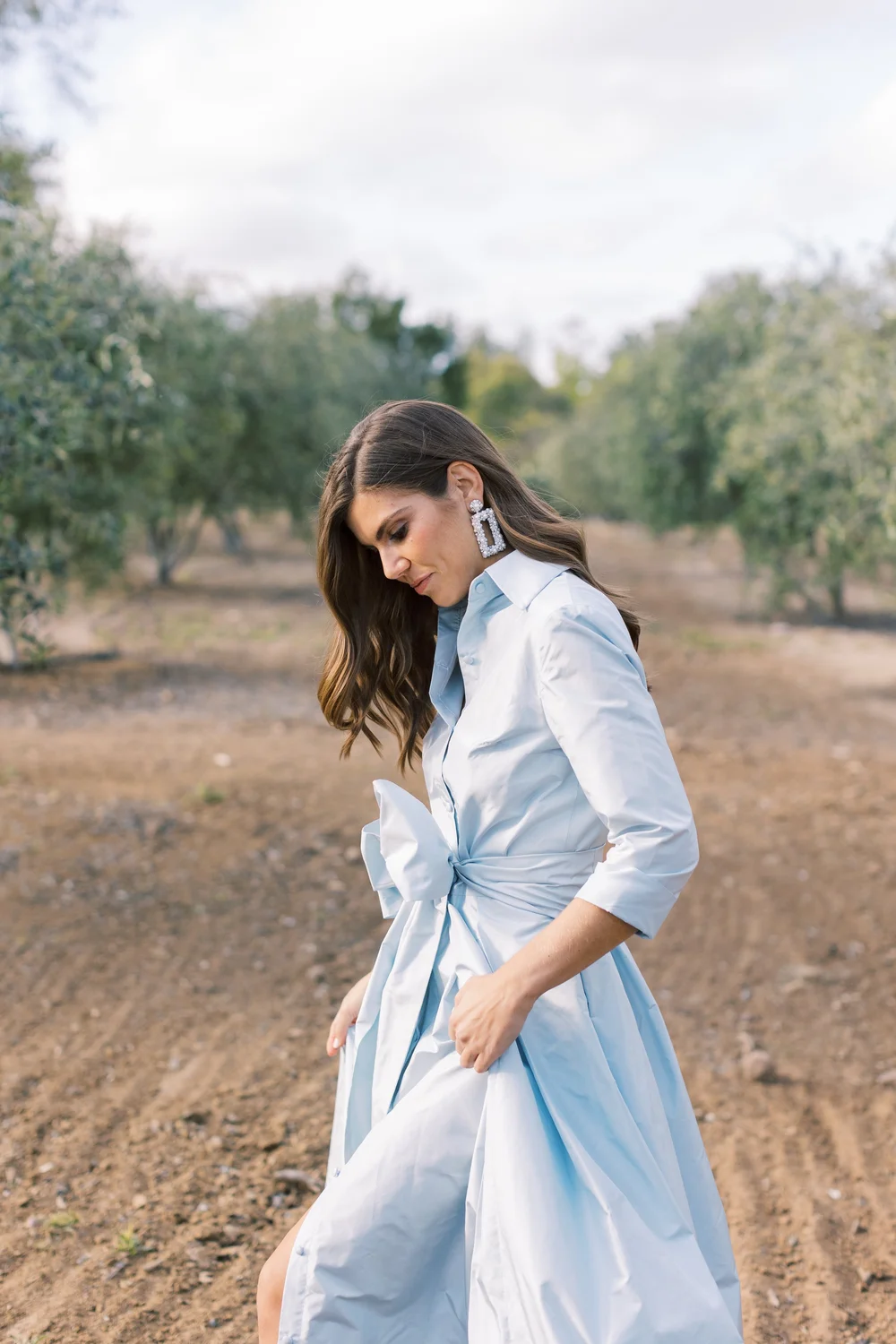 Elegant Blushed Blue Bow Belted Maxi Dress