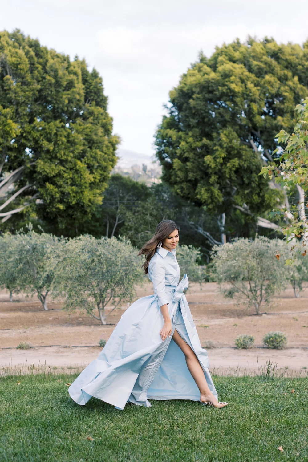 Elegant Blushed Blue Bow Belted Maxi Dress