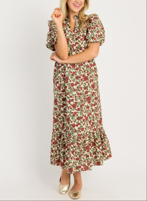 Brown Mixed Print Maxi Dress