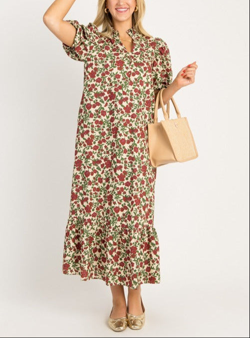 Brown Mixed Print Maxi Dress