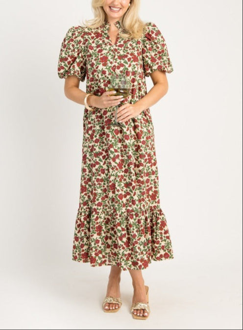Brown Mixed Print Maxi Dress