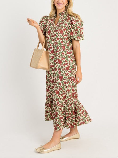 Brown Mixed Print Maxi Dress