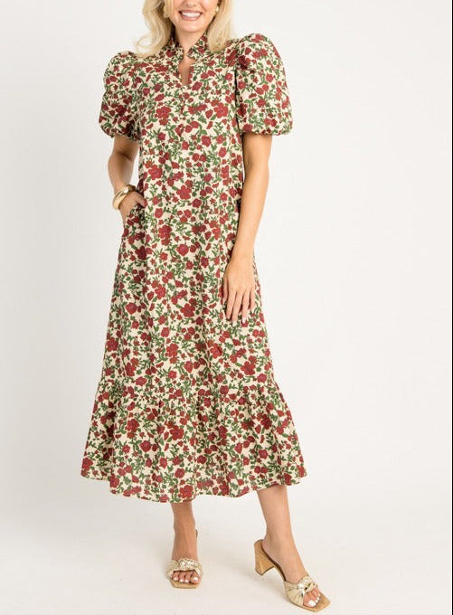 Brown Mixed Print Maxi Dress