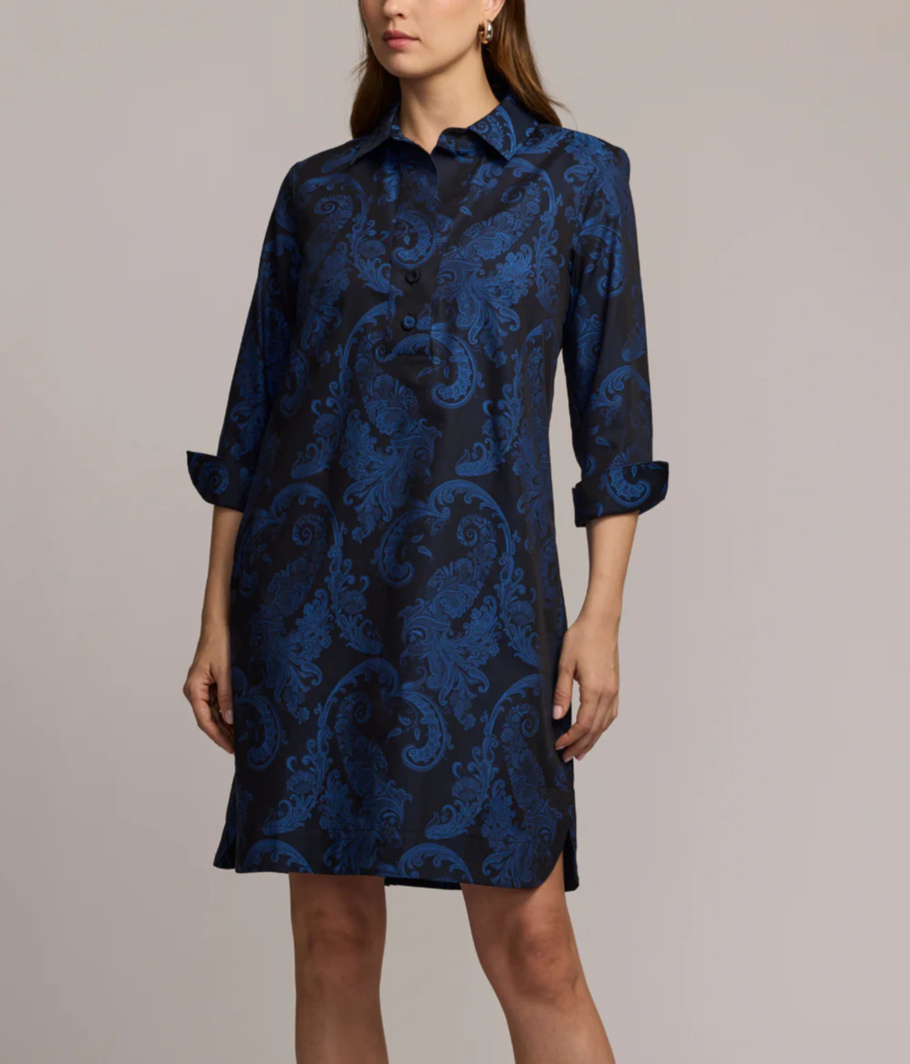 3/4 Sleeve Paisley Jacquard Dress