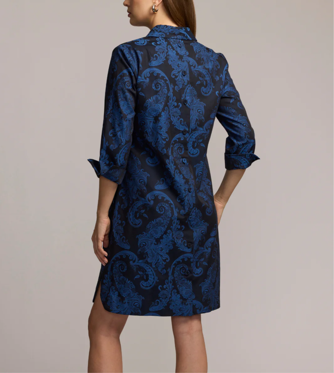 3/4 Sleeve Paisley Jacquard Dress