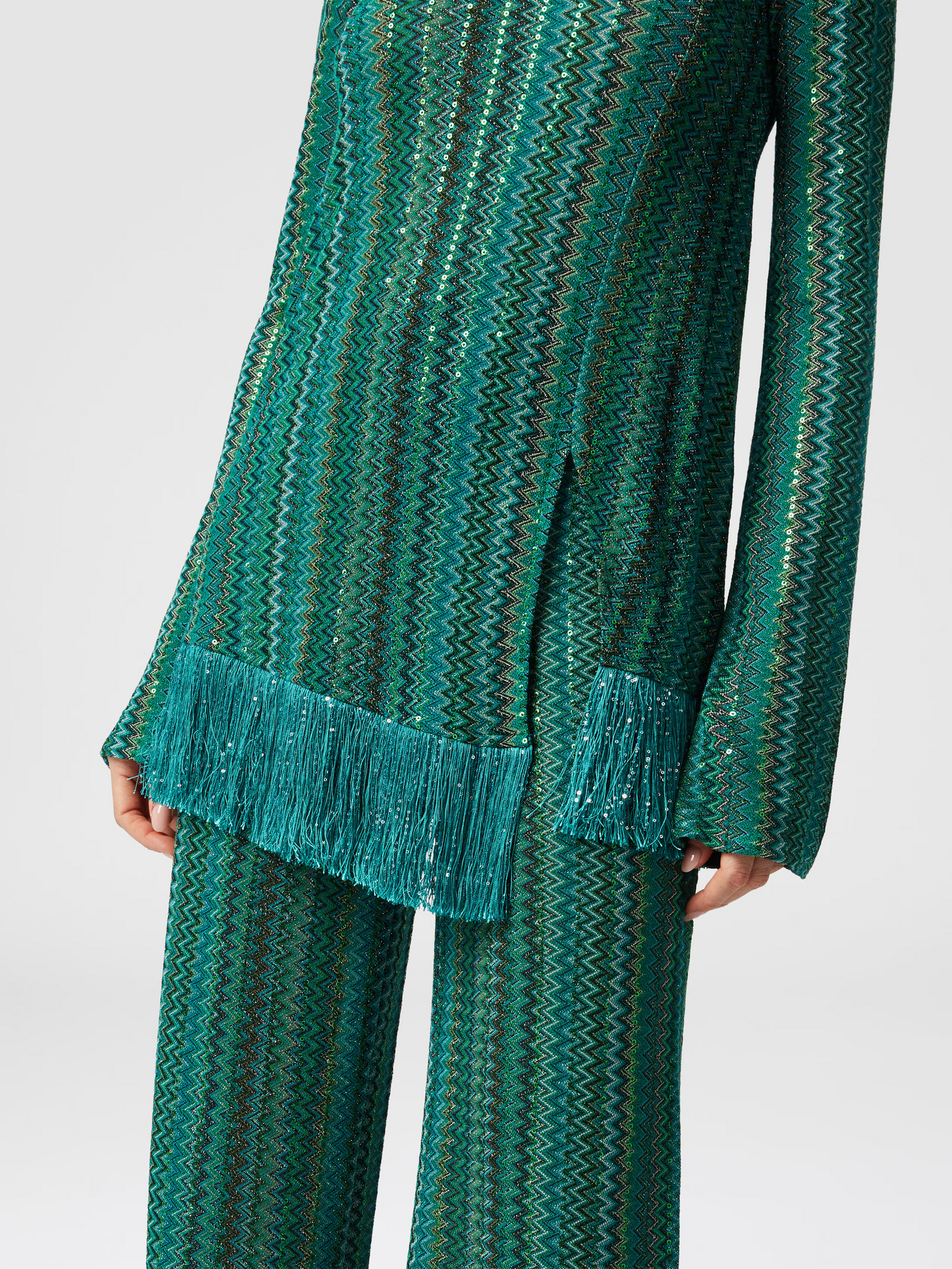 Asymmetric Tassel Zigzag Sweater Set