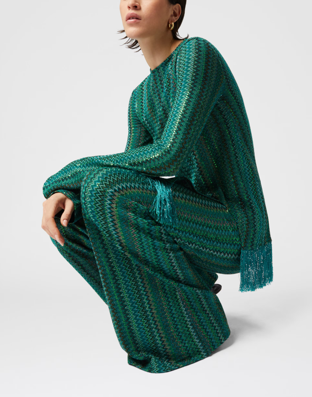 Asymmetric Tassel Zigzag Sweater Set