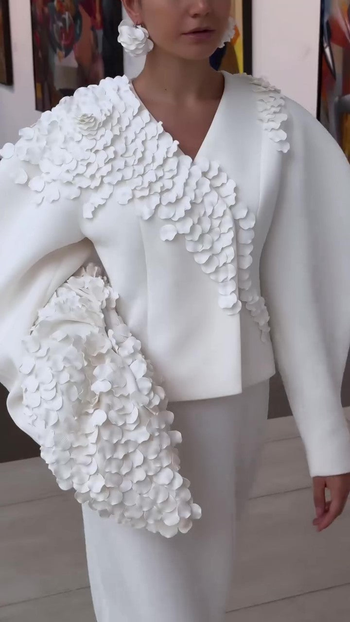 Petal Embellished Jacket & Skirts&Bag