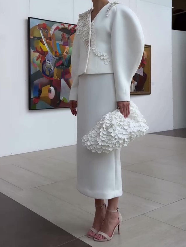Petal Embellished Jacket & Skirts&Bag