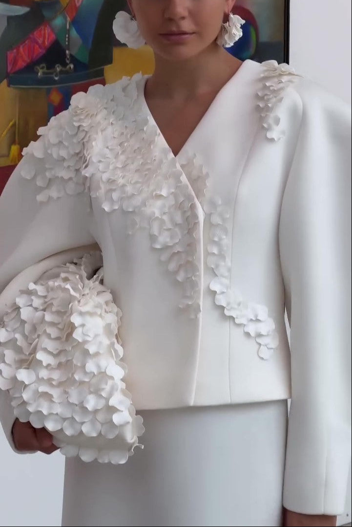 Petal Embellished Jacket & Skirts&Bag