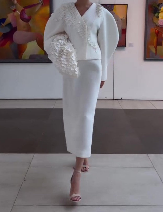 Petal Embellished Jacket & Skirts&Bag