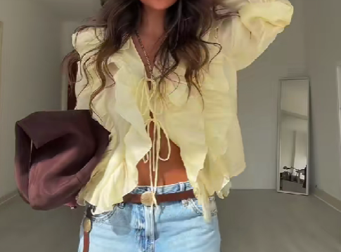 V-Neck Loose Ruffle Shirt