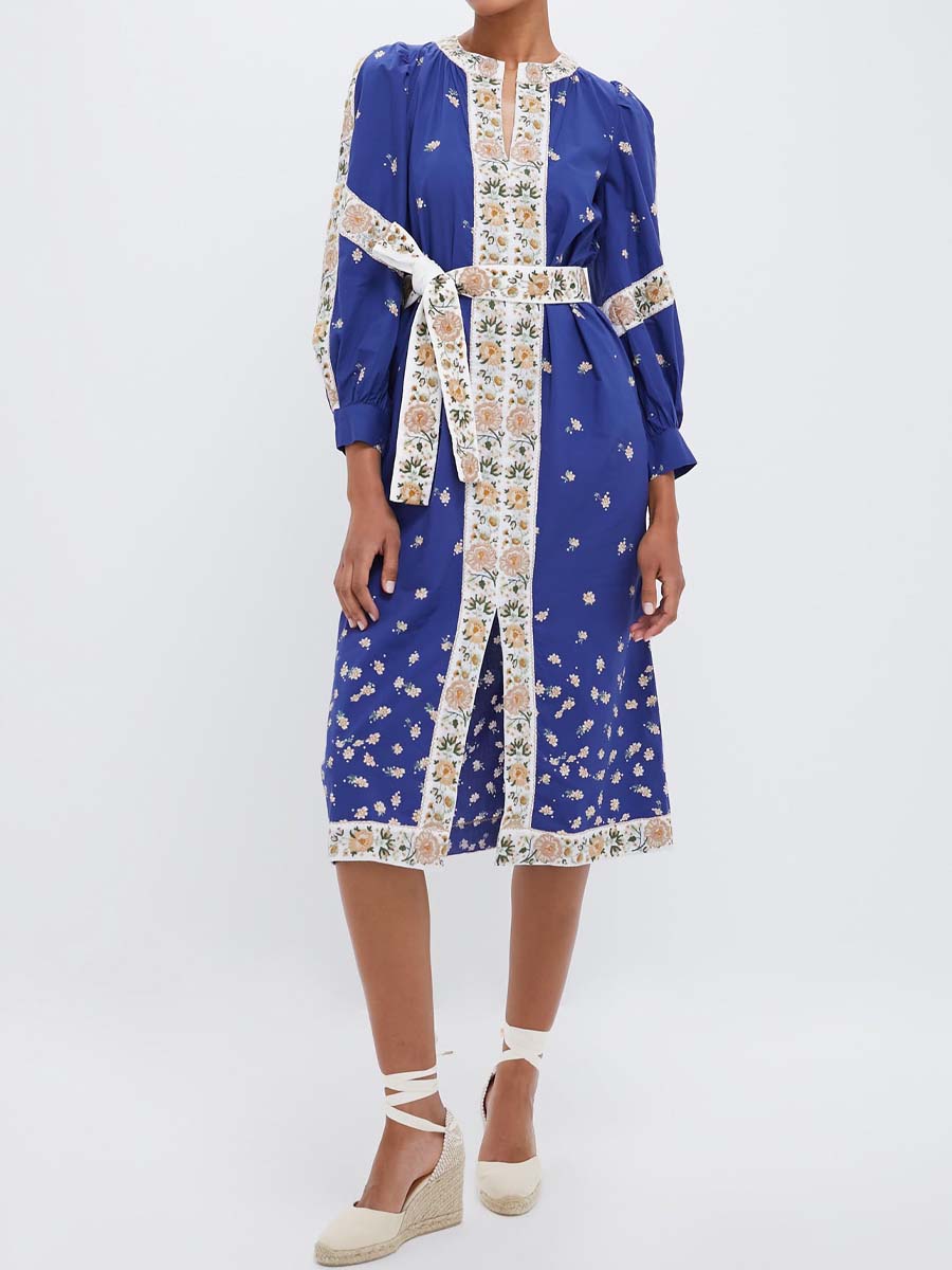 Floral Print Puff Sleeve Belted Dress