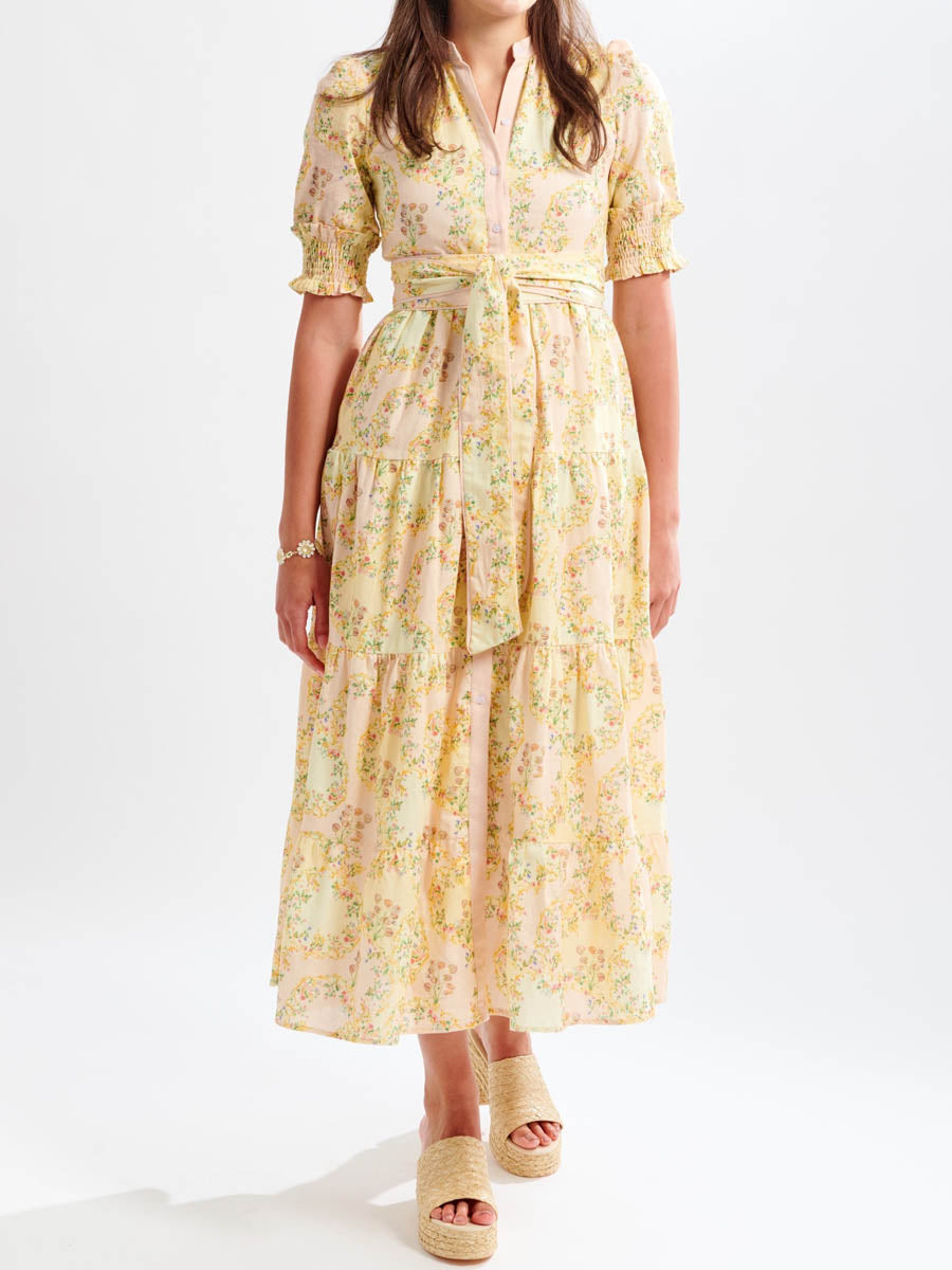 Linen-blend Midi Dress In Yellow