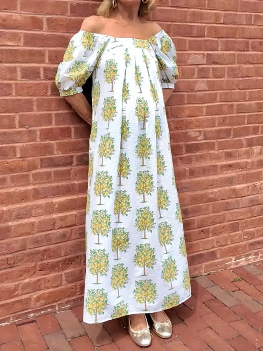 Floral Print Square Collar Loose Dress